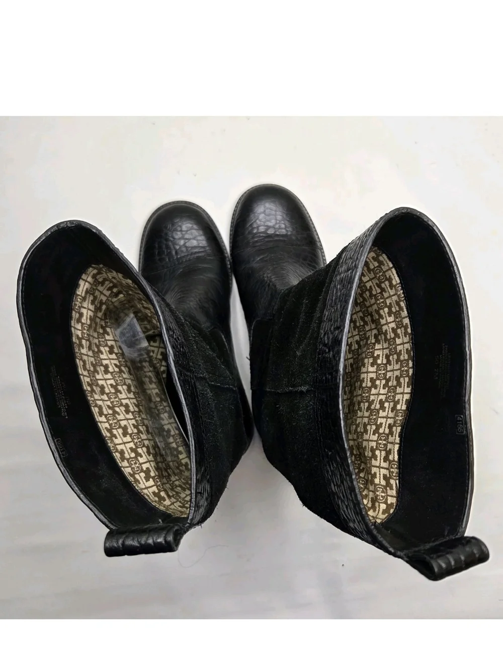 Tory Burch Corey Mid Calf Boots Womens 7 M Leather Black Logo Riding Equestrian